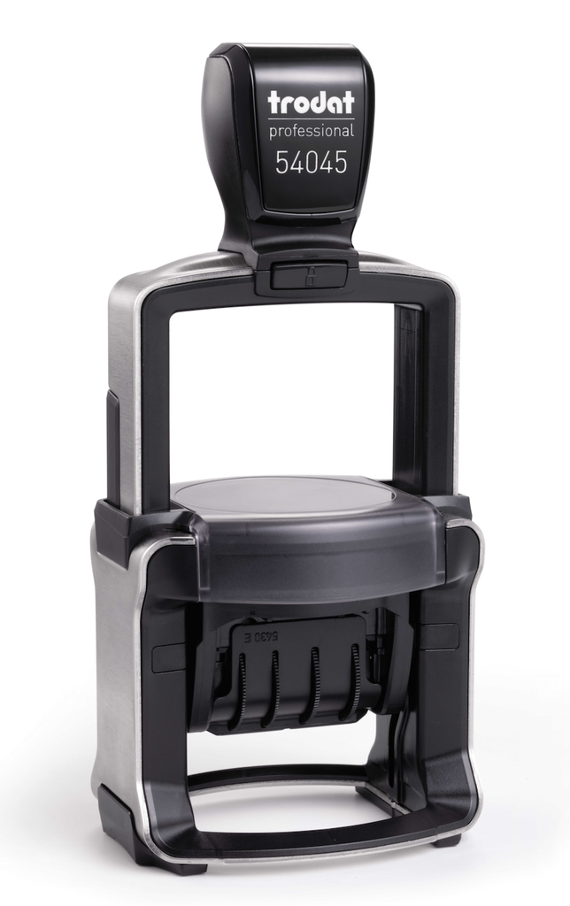 54045 trodat® Professional™ 4.0 German date and text stamp, ink pad black (date centered), imprint possible in Ø 45 mm, 45x30 mm or 40x30 mm (3 + 3 lines)