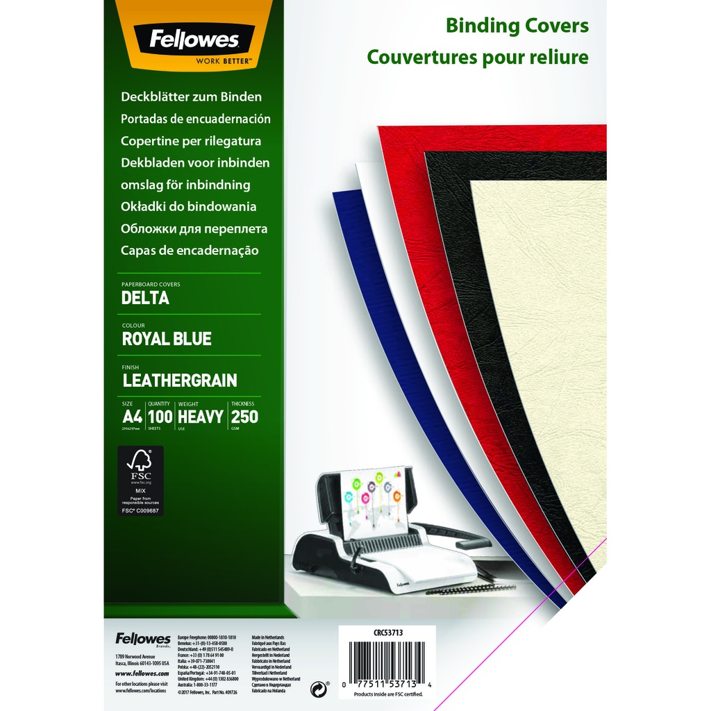 Fellowes leathergrain covers royal blue A4