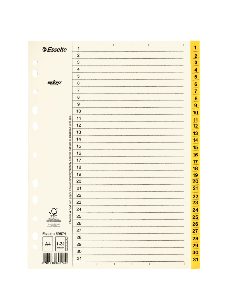 Esselte index A4 cardboard 1-31 tabs