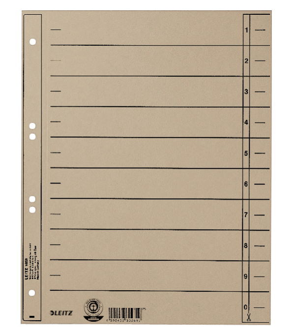 Leitz divider cardboard grey 2/4 rings A4